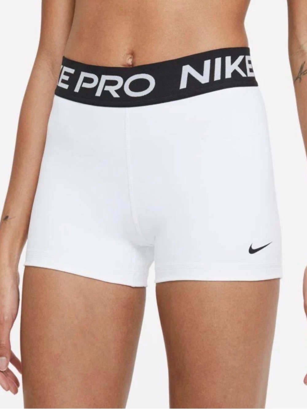 Nike Women's White Athletic Compression Shorts with Black Logo Band